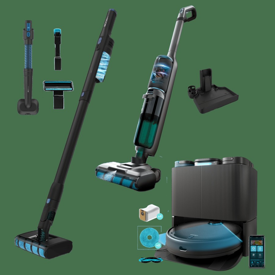 Packs | Cecotec Pack Conga 11090 Spin Revolution Home&Wash + Conga Scoba 2100 Twice Animal + Freego Wash&Vacuum Spray Robot Aspirador Laser Con Base De Autovaciado Y Friegasuelos + Aspirador Escoba Sin Cables + Fregona Electrica Cecotec