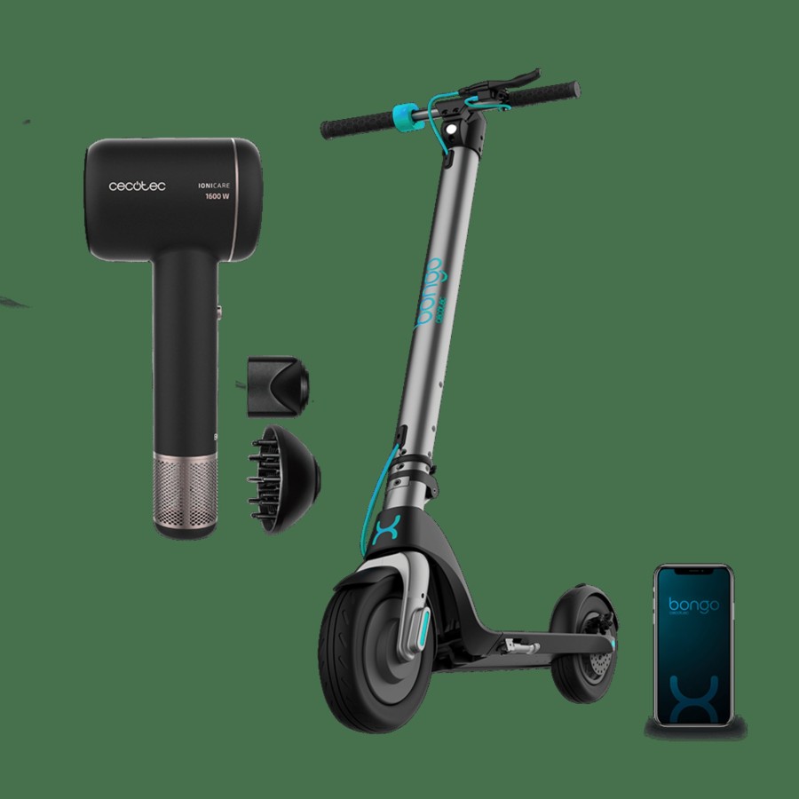 Packs | Cecotec Pack Bongo Serie A Connected + Bamba Ionicare Rockstar Ion Touch Patinete Electrico Y Secador De Pelo Cecotec