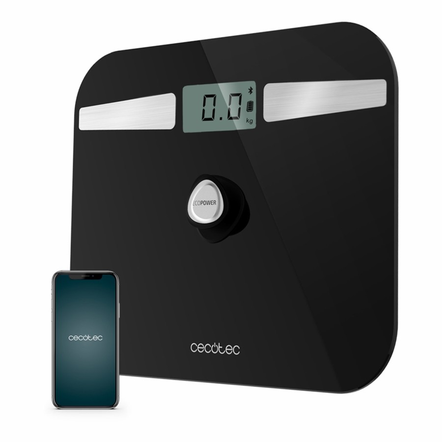 Basculas De Bano | Cecotec Surface Precision Ecopower 10200 Smart Healthy Black Bascula De Bano Digital De Alta Precision Recargable Cecotec