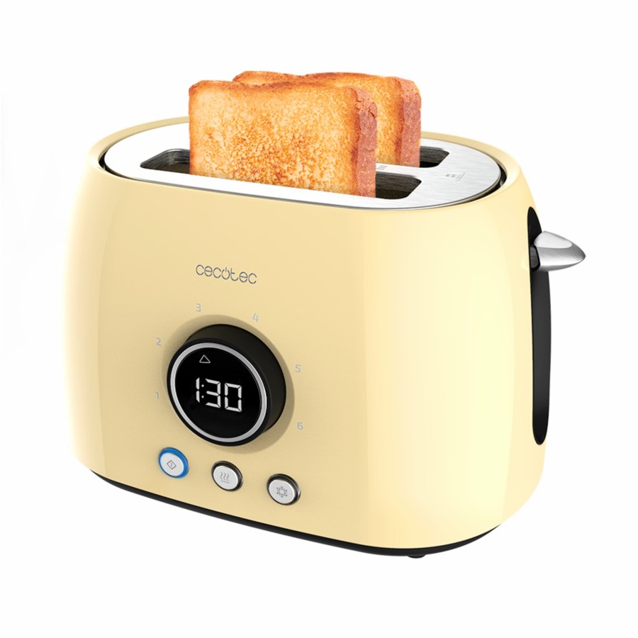 Tostadoras | Cecotec Classictoast 8000 Yellow Double Tostadora Digital Yellow De Doble Ranura Corta Y Extraancha Cecotec