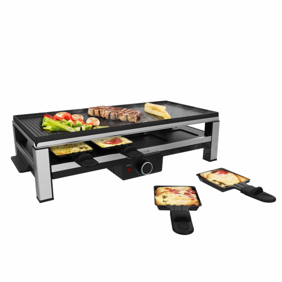 Planchas De Cocina | Cecotec Cheese&Grill 12000 Inox Black Raclette De Queso, De Diseno Con Acabados En Acero Inoxidable Y Grill. Cecotec