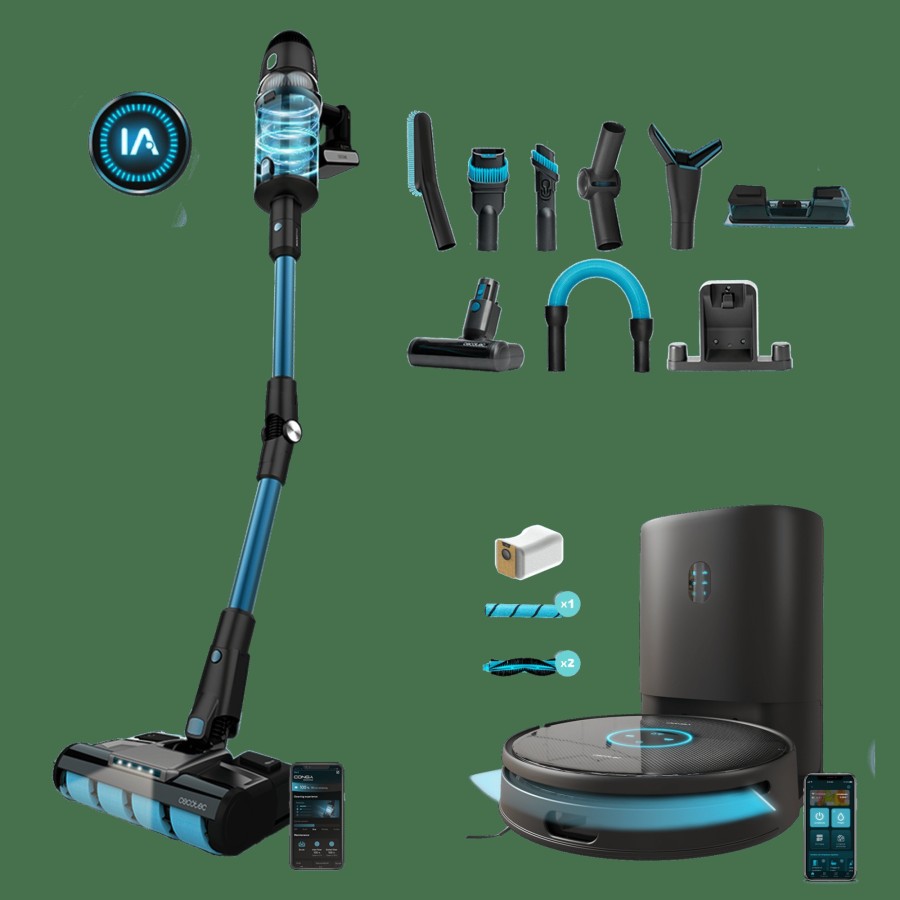 Packs | Cecotec Pack Conga 12090 Twice Roller Home&Fill + Conga Rockstar 3000 Advance Ergowet Connected Ia Robot Aspirador Laser Y Friegasuelos Con Base De Autovaciado + Aspirador Escoba Cecotec