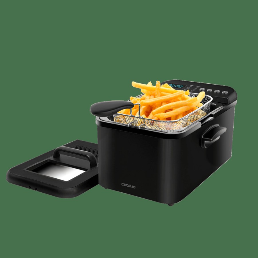 Freidoras Con Aceite | Cecotec Cleanfry Luxury 3000 Black Freidora Con Cuerpo Lacado En Negro De 3,2 Litros Con Filtro Oilcleaner, 2400 W Y 5 Programas Predeterminados Cecotec