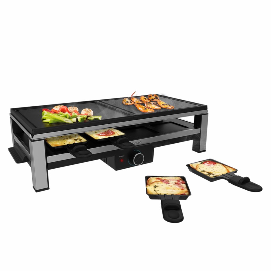 Planchas De Cocina | Cecotec Cheese&Grill 12000 Inox Mixgrill Raclette De Queso, De Diseno Con Acabados En Acero Inoxidable Y Grill. Cecotec