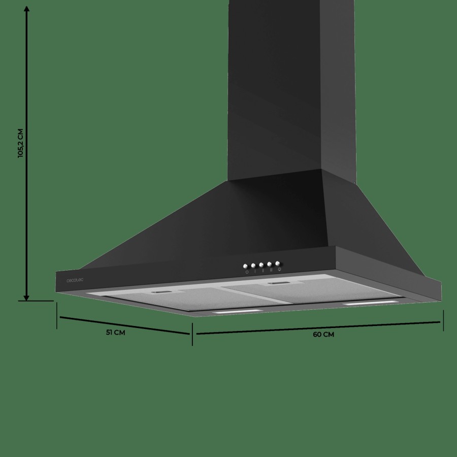 Campanas Extractoras | Cecotec Bolero Flux Pm 606500 Black A Campana Piramida Cecotec